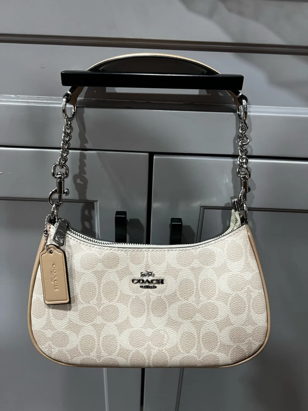 Coach Signature Canvas Teri Shoulder Bag in Light Beige and Cream - Picture 3 of 6